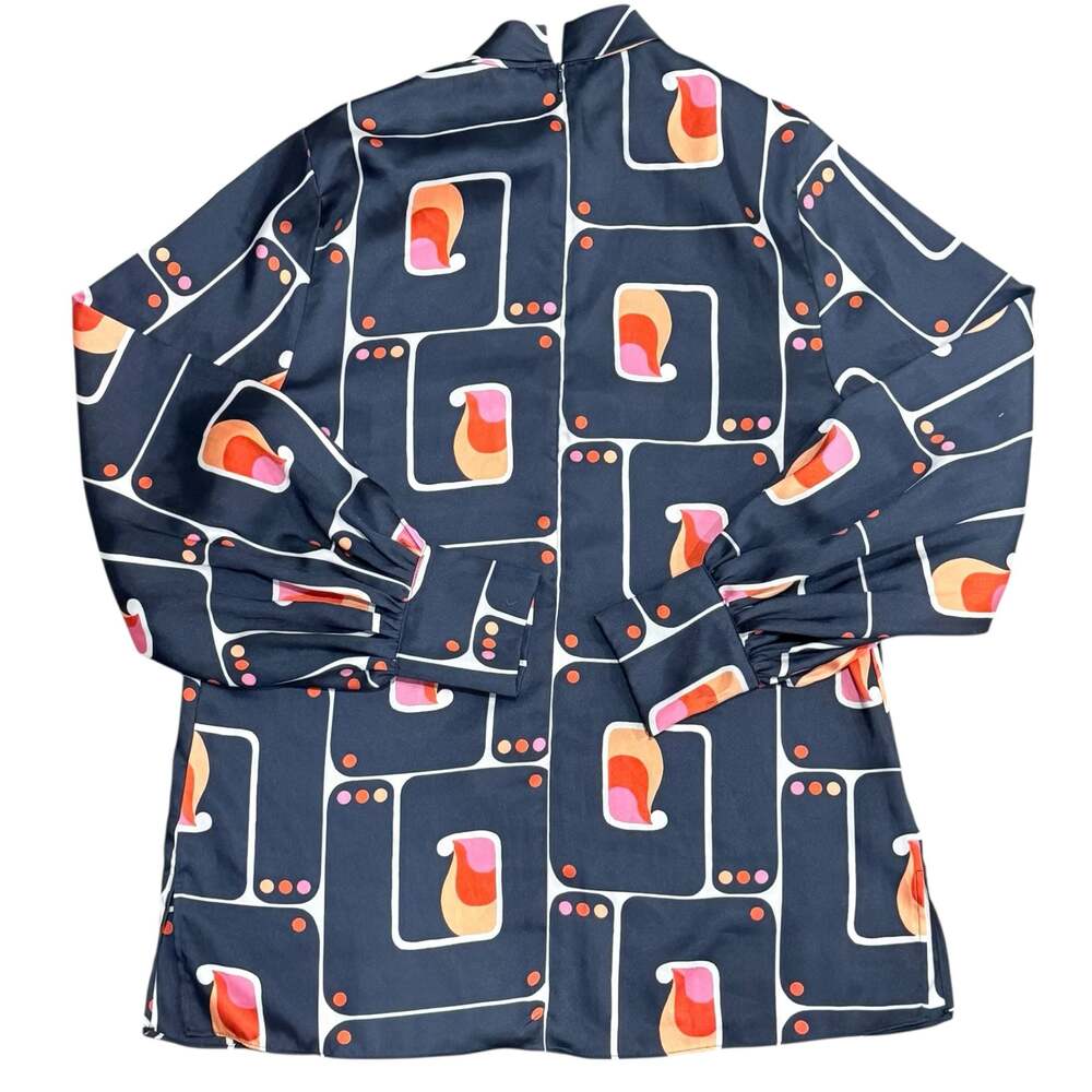 Womens ZARA High Neck Satin Effect Geometric Print Blouse - Picture 4 of 6